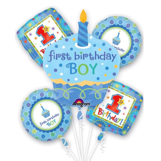 First Birthday Sweet Little Cupcake Boy Balloon Bouquet from Balloons Shop NYC