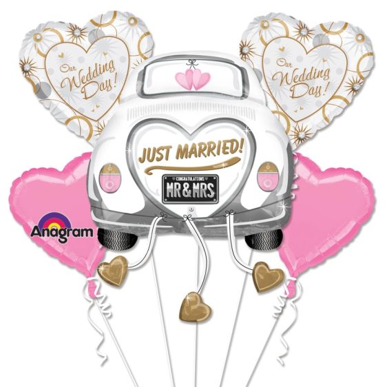 Just Married Mylar Party Balloon Bouquet Inflated Delivery from Balloons Shop NYC