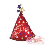 Red Birthday Party Hat 36 Inch Mylar Inflated