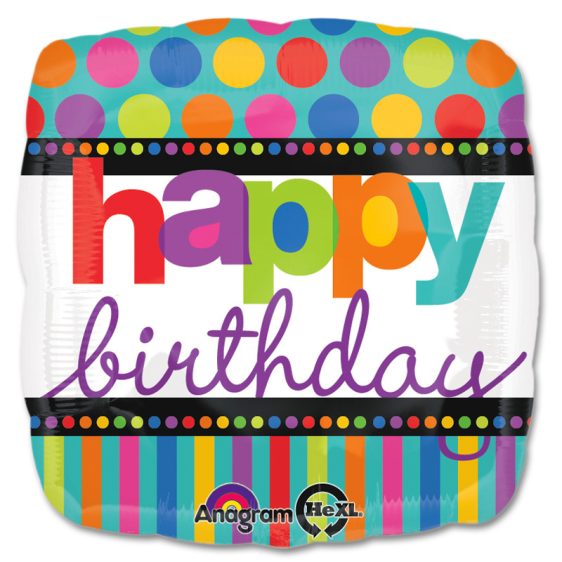 Happy Birthday Dots & Stripes Balloon from Balloon Shop NYC