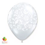Clear White with White Damask Print Latex Party Balloon 12 inch Inflated delivery Balloon Shop NYC