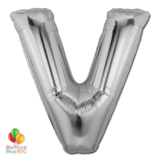 Jumbo-FoiJumbo Foil Silver 40 inch Letter V Balloon