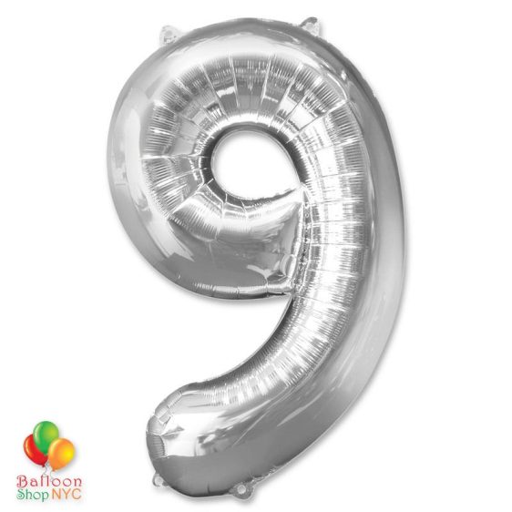 Jumbo Foil Silver 40 inch Number Nine Balloon