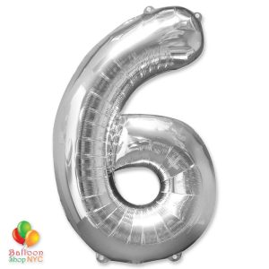 Jumbo Foil Silver 40 inch Number Six Balloon