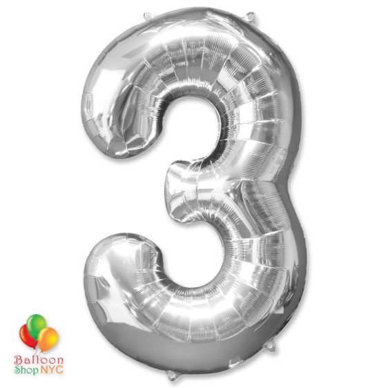 Jumbo Foil Silver 40 inch Number Three Balloon