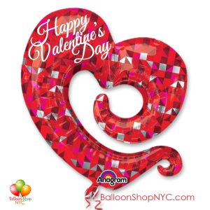 Happy Valentines Swirly Open Heart Balloon Mylar 31 Inch Inflated delivery in New York from Balloon Shop NYC