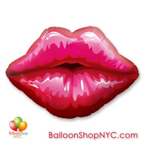 Big Red Kissey Lips Valentines Balloon Mylar 30 Inch Inflated Delivery in New York from Balloon Shop NYC