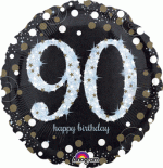 Sparkling Birthday 90 Holographic 18 Inch Mylar Balloon Inflated