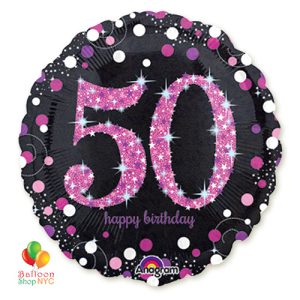 Pink Celebration 50th Holographic 18 Inch Mylar Balloon Inflated high-quality cheap balloons nyc delivery