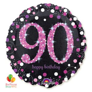 Pink Celebration 90th Holographic 18 Inch Mylar Balloon Inflated high-quality cheap balloons nyc delivery