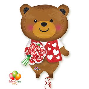 Bear With Roses Large Valentines Day Balloon Delivery from Balloon Shop NYC