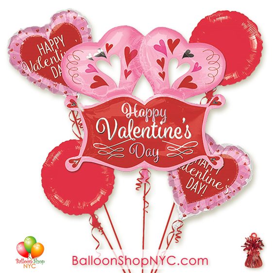 Double Heart Marquee Valentines Balloon Bouquet Inflated Delivery in New York from Balloon Shop NYC