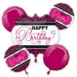 Pink Happy Birthday Mylar Balloon Bouquet Inflated delivery from Balloon Shop NYC