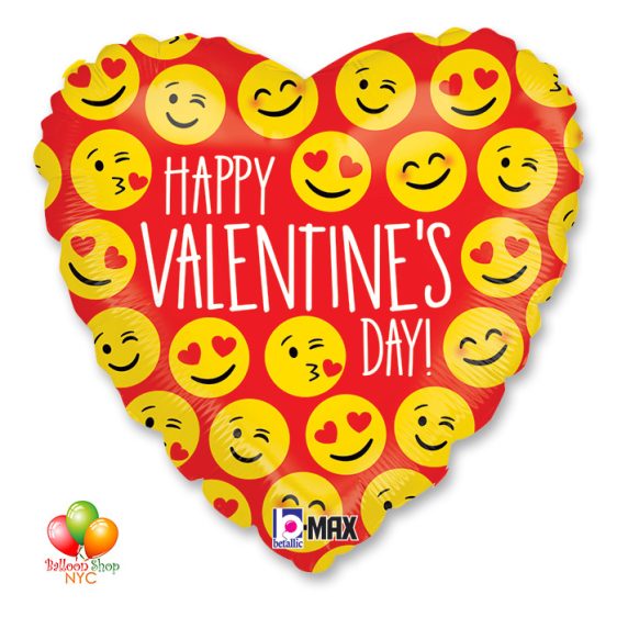 Happy Valentines Day Emoji Heart Balloon Mylar 18 Inch Inflated Delivey in New York from Balloon Shop NYC