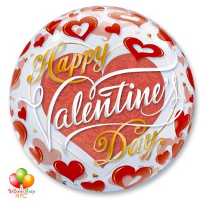 Happy Valentines Day Red Hearts Bubble Balloon 22 Inch Inflated Delivery from Balloon Shop NYC