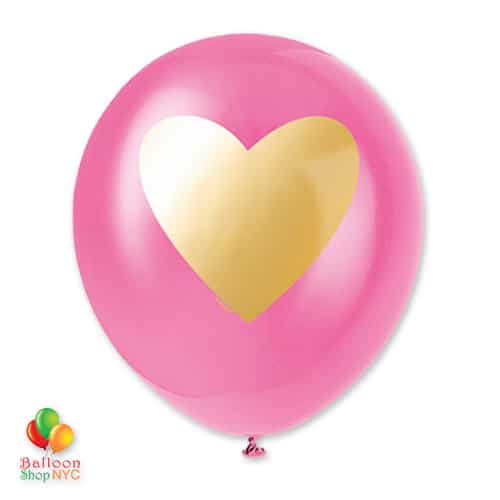 Bubblegum Gold Heart Latex Balloon 11 Inch delivery from Balloon Shop NYC