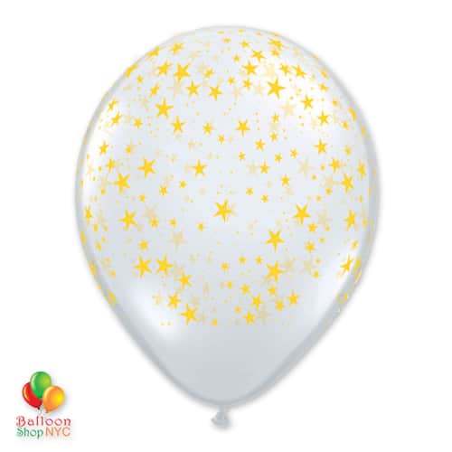 White Clear Gold Stars Latex Balloon 11 inch delivery from Balloon Shop NYC