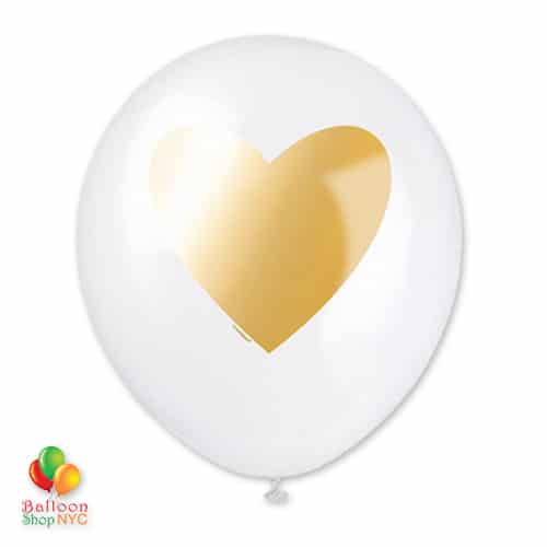 White with Gold Heart Latex Balloon 11 Inch delivery from Balloon Shop NYC