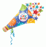 Birthday Fever Horn 40 Inch Mylar balloon Inflated with Helium