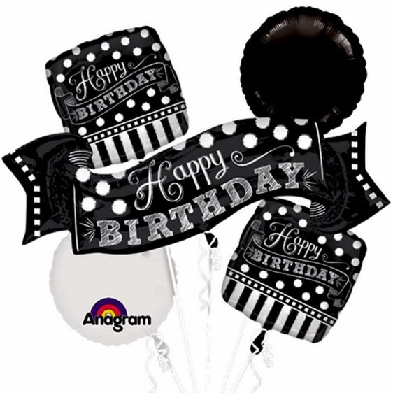 Black and white Chalkboard Birthday Foil Mylar Balloon Bouquet delivery from Balloon Shop NYC