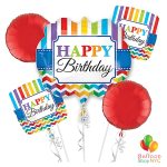 Happy Birthday Rainbow Stripes Mylar Balloons Bouquet delivery from Balloon Shop NYC