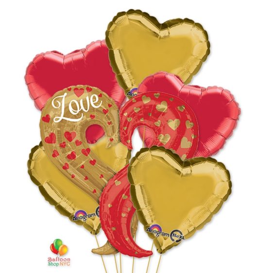 Curvy Heart Mylar Balloon Bouquet delivery from Balloon Shop NYC