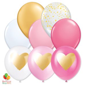 Express Order Gold Pink Hearts Collection Latex Party Balloons delivery Balloon Shop NYC