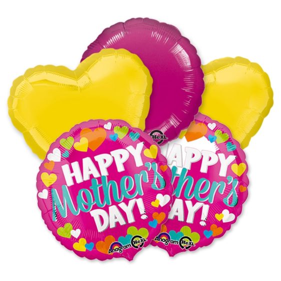 Happy Mothers Day Hearts Round Magenta Balloon Bouquet delivery from Balloon Shop NYC