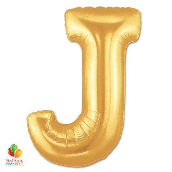 Jumbo Letter J Foil Balloon Gold 40 inch Inflated delivery from Balloon Shop NYC
