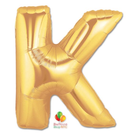 Jumbo Letter K Foil Balloon Gold 40 inch Inflated delivery from Balloon Shop NYC