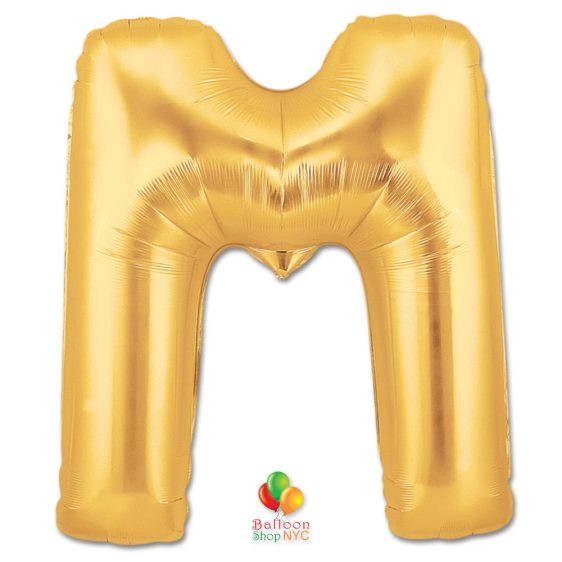 Jumbo Letter M Foil Balloon Gold 40 inch Inflated delivery from Balloon Shop NYC
