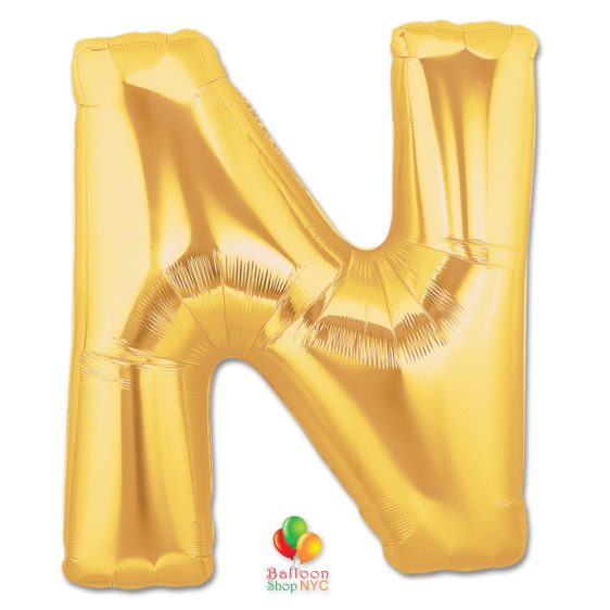 Jumbo Letter N Foil Balloon Gold 40 inch Inflated delivery from Balloon Shop NYC