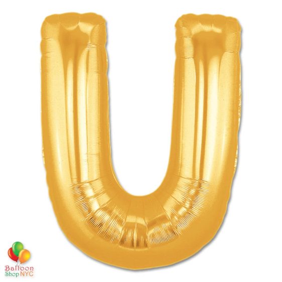 Jumbo Letter U Foil Balloon Gold 40 inch Inflated delivery from Balloon Shop NYC