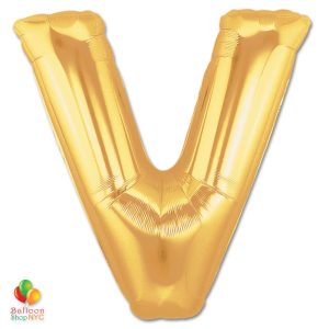 Jumbo Letter V Foil Balloon Gold 40 inch Inflated delivery from Balloon Shop NYC