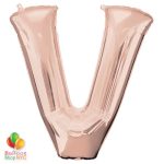 Jumbo Letter V Foil Balloon Rose Gold 35 inch Inflated delivery from Balloon Shop NYC