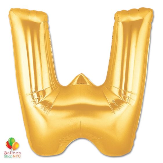 Jumbo Letter W Foil Balloon Gold 40 inch Inflated delivery from Balloon Shop NYC