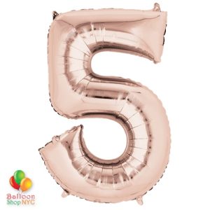 Jumbo Number 5 Foil Balloon Rose Gold 35 inch Inflated Delivery From Balloon Shop NYC