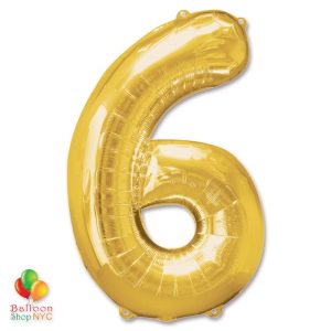 Jumbo Number 6 Foil Balloon Gold 40 inch Inflated delivery from Balloon Shop NYC