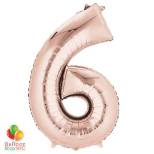 Jumbo Number 6 Foil Balloon Rose Gold 35 inch Inflated delivery from Balloon Shop NYC