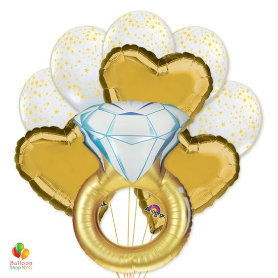 Gold Jumbo Wedding Ring Mylar Balloon Bouquet delivery Balloon Shop NYC