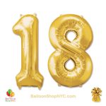 18th Birthday Jumbo Number Foil Balloons Set Gold 40 inch Inflated high-quality cheap balloons nyc delivery