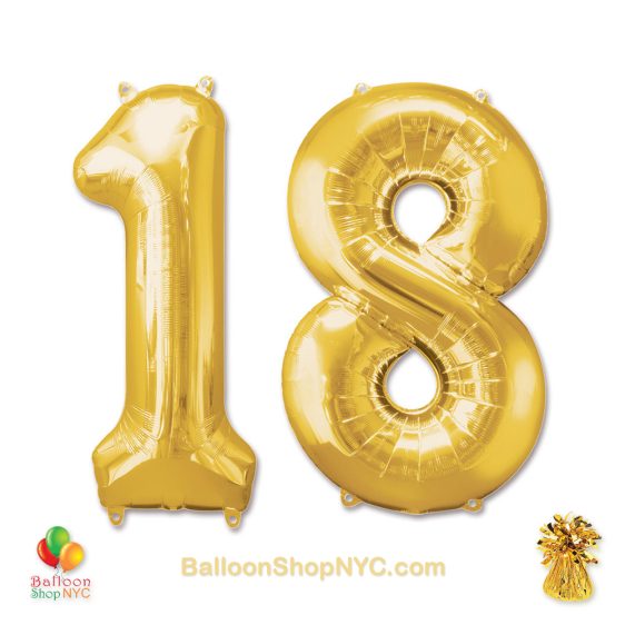 18th Birthday Jumbo Number Foil Balloons Set Gold 40 inch Inflated high-quality cheap balloons nyc delivery