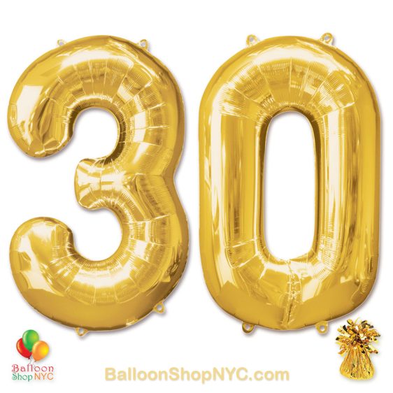 30th Birthday Jumbo Number Foil Balloons Set Gold 40 inch Inflated high-quality cheap balloons nyc delivery