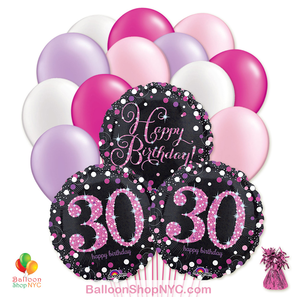 Slechte factor uitspraak Vaderlijk 30 Pretty Pink Happy Birthday Mylar Latex Pearl Balloon Bouquet - Balloon