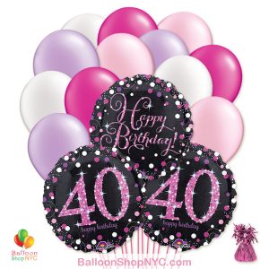 40th Pretty Pink Happy Birthday Mylar Latex Pearl Balloon Bouquet Inflated high-quality cheap balloons nyc delivery