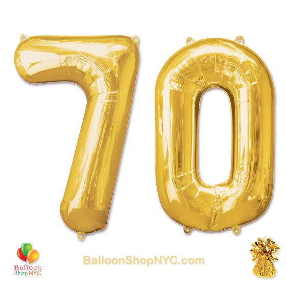 70th Birthday Jumbo Number Foil Balloons Set Gold 40 inch Inflated high-quality cheap balloons nyc delivery