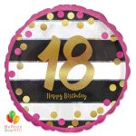 18th Milestone Happy Birthday Pink & Gold Mylar Balloon 18 Inch Inflated high-quality cheap balloons nyc delivery