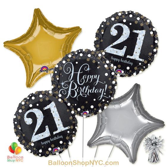 21st Sparkling Happy Birthday Mylar Latex Pearl Balloon Bouquet Inflated high-quality cheap balloons nyc delivery