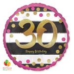 30th Milestone Happy Birthday Pink & Gold Mylar Balloon 18 Inch Inflated high-quality cheap balloons nyc delivery