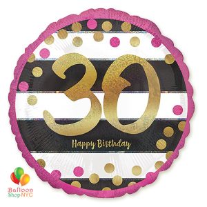 30th Milestone Happy Birthday Pink & Gold Mylar Balloon 18 Inch Inflated high-quality cheap balloons nyc delivery